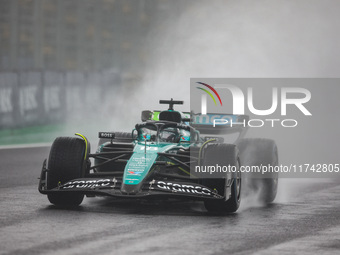 Lance Stroll of the Aston Martin F1 Team AMR24 competes during the Formula 1 Grand Prix of Brazil at Autodromo Jose Carlos Pace in Sao Paulo...