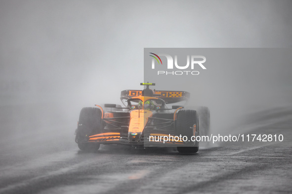 Lando Norris of the McLaren F1 Team drives the MCL38 during the Formula 1 Grand Prix of Brazil at Autodromo Jose Carlos Pace in Sao Paulo, B...