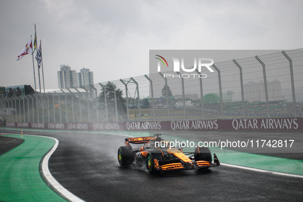 Oscar Piastri of the McLaren F1 Team drives the MCL38 during the Formula 1 Grand Prix of Brazil at Autodromo Jose Carlos Pace in Sao Paulo,...