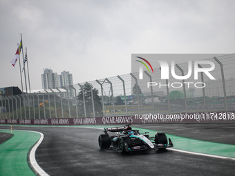 George Russell of the Mercedes AMG F1 Team W15 competes during the Formula 1 Grand Prix of Brazil at Autodromo Jose Carlos Pace in Sao Paulo...