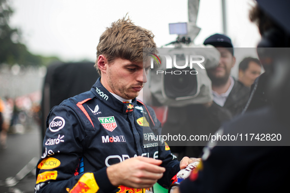 Max Verstappen of Red Bull Racing RB20 is portrayed during the Formula 1 Grand Prix of Brazil at Autodromo Jose Carlos Pace in Sao Paulo, Br...