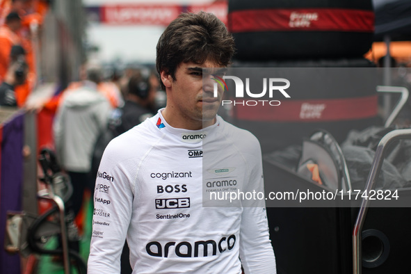 Lance Stroll of the Aston Martin F1 Team AMR24 is in a portrait during the Formula 1 Grand Prix of Brazil at Autodromo Jose Carlos Pace in S...