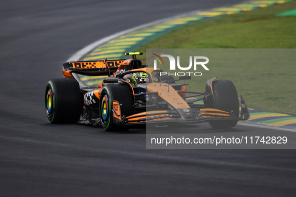 Lando Norris of the McLaren F1 Team drives the MCL38 during the Formula 1 Grand Prix of Brazil at Autodromo Jose Carlos Pace in Sao Paulo, B...