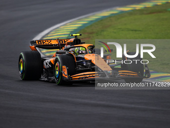 Lando Norris of the McLaren F1 Team drives the MCL38 during the Formula 1 Grand Prix of Brazil at Autodromo Jose Carlos Pace in Sao Paulo, B...