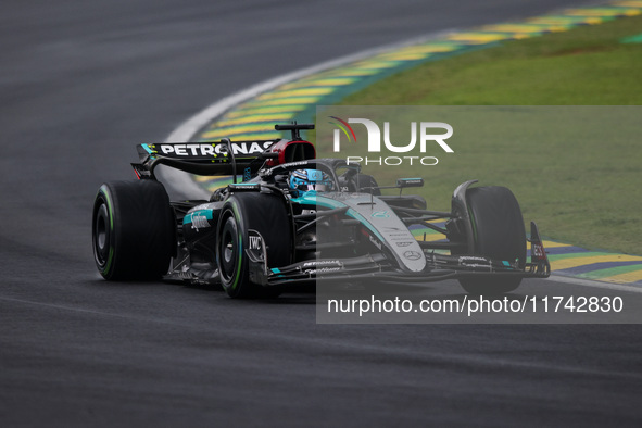 George Russell of the Mercedes AMG F1 Team W15 competes during the Formula 1 Grand Prix of Brazil at Autodromo Jose Carlos Pace in Sao Paulo...