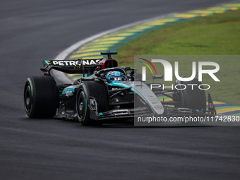 George Russell of the Mercedes AMG F1 Team W15 competes during the Formula 1 Grand Prix of Brazil at Autodromo Jose Carlos Pace in Sao Paulo...