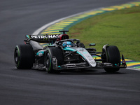 George Russell of the Mercedes AMG F1 Team W15 competes during the Formula 1 Grand Prix of Brazil at Autodromo Jose Carlos Pace in Sao Paulo...