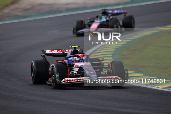 Yuki Tsunoda of the Visa Cash App RB F1 Team VCARB 01 competes during the Formula 1 Grand Prix of Brazil at Autodromo Jose Carlos Pace in Sa...