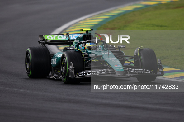 Fernando Alonso of the Aston Martin F1 Team AMR24 competes during the Formula 1 Grand Prix of Brazil at Autodromo Jose Carlos Pace in Sao Pa...