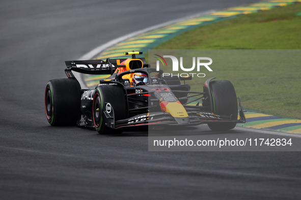 Sergio Perez of Red Bull Racing RB20 competes during the Formula 1 Grand Prix of Brazil at Autodromo Jose Carlos Pace in Sao Paulo, Brazil,...