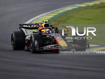 Sergio Perez of Red Bull Racing RB20 competes during the Formula 1 Grand Prix of Brazil at Autodromo Jose Carlos Pace in Sao Paulo, Brazil,...