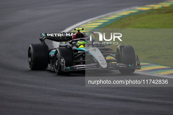 Lewis Hamilton of the Mercedes AMG F1 Team W15 competes during the Formula 1 Grand Prix of Brazil at Autodromo Jose Carlos Pace in Sao Paulo...