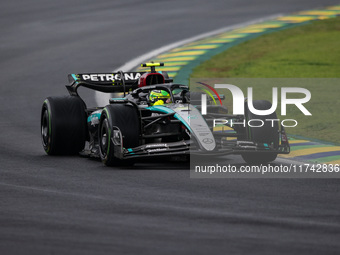 Lewis Hamilton of the Mercedes AMG F1 Team W15 competes during the Formula 1 Grand Prix of Brazil at Autodromo Jose Carlos Pace in Sao Paulo...