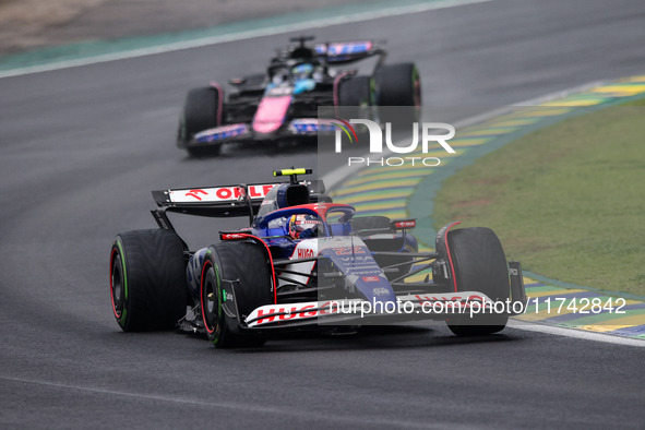 Yuki Tsunoda of the Visa Cash App RB F1 Team VCARB 01 competes during the Formula 1 Grand Prix of Brazil at Autodromo Jose Carlos Pace in Sa...