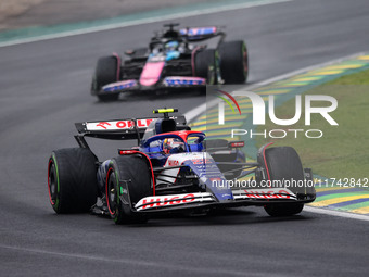 Yuki Tsunoda of the Visa Cash App RB F1 Team VCARB 01 competes during the Formula 1 Grand Prix of Brazil at Autodromo Jose Carlos Pace in Sa...