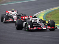 Oliver Bearman of Haas F1 Team VF-24 Ferrari and Nico Hulkenberg of Haas F1 Team VF-24 Ferrari participate in the Formula 1 Grand Prix of Br...