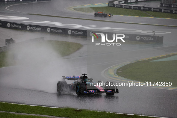 Esteban Ocon of the Alpine F1 Team A524 participates in the Formula 1 Grand Prix of Brazil at Autodromo Jose Carlos Pace in Sao Paulo, Brazi...