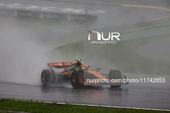 Lando Norris of the McLaren F1 Team drives the MCL38 during the Formula 1 Grand Prix of Brazil at Autodromo Jose Carlos Pace in Sao Paulo, B...