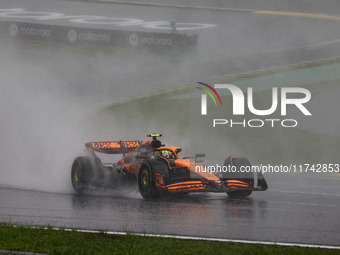 Lando Norris of the McLaren F1 Team drives the MCL38 during the Formula 1 Grand Prix of Brazil at Autodromo Jose Carlos Pace in Sao Paulo, B...