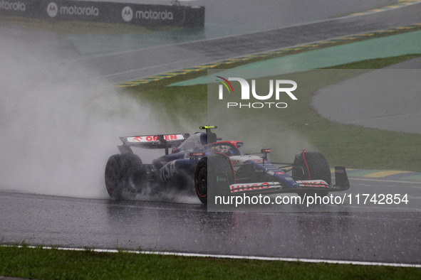 Yuki Tsunoda of the Visa Cash App RB F1 Team VCARB 01 competes during the Formula 1 Grand Prix of Brazil at Autodromo Jose Carlos Pace in Sa...