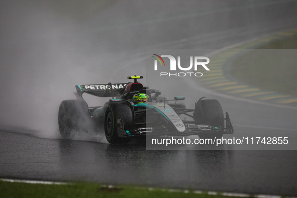 Lewis Hamilton of the Mercedes AMG F1 Team W15 competes during the Formula 1 Grand Prix of Brazil at Autodromo Jose Carlos Pace in Sao Paulo...