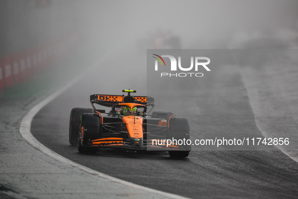 Lando Norris of the McLaren F1 Team drives the MCL38 during the Formula 1 Grand Prix of Brazil at Autodromo Jose Carlos Pace in Sao Paulo, B...