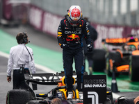 Max Verstappen of Red Bull Racing RB20 celebrates his victory during the Formula 1 Grand Prix of Brazil at Autodromo Jose Carlos Pace in Sao...