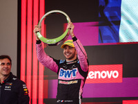 Esteban Ocon of the Alpine F1 Team A524 celebrates his podium during the Formula 1 Grand Prix of Brazil at Autodromo Jose Carlos Pace in Sao...