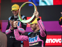 Pierre Gasly of the Alpine F1 Team A524 celebrates his podium during the Formula 1 Grand Prix of Brazil at Autodromo Jose Carlos Pace in Sao...