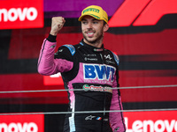 Pierre Gasly of the Alpine F1 Team A524 celebrates his podium during the Formula 1 Grand Prix of Brazil at Autodromo Jose Carlos Pace in Sao...