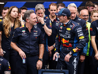 Christian Horner, Team Principal of Red Bull Racing, and Max Verstappen of Red Bull Racing RB20 pose for a portrait during the Formula 1 Gra...