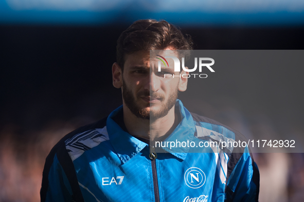 Khvicha Kvaratskhelia of SSC Napoli looks on during the serie Serie A Enilive match between SSC Napoli and Atalanta BC at Stadio Diego Arman...