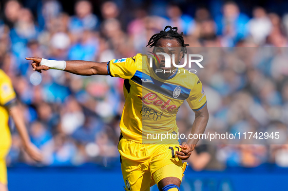 Ademola Lookman of Atalanta BC gestures during the serie Serie A Enilive match between SSC Napoli and Atalanta BC at Stadio Diego Armando Ma...