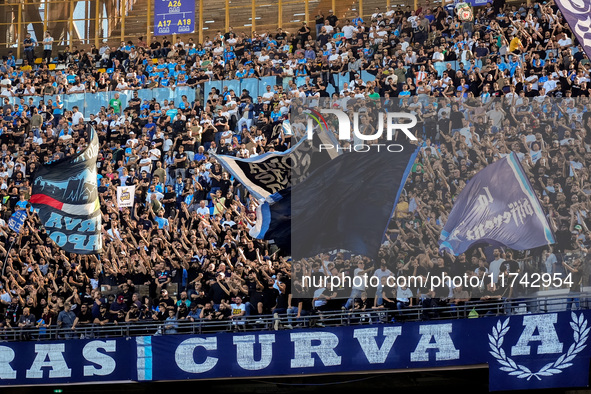 Supporters of SSC Napoli during the serie Serie A Enilive match between SSC Napoli and Atalanta BC at Stadio Diego Armando Maradona on Novem...