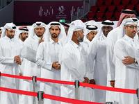 Qatari men wait in long queues to vote at a polling station in Doha, Qatar, on November 5, 2024, to cast their votes in a general referendum...