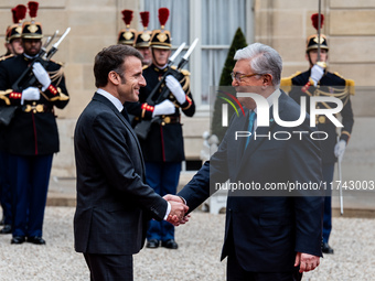 President of the Republic Emmanuel Macron receives Kassym-Jomart Tokaiev, President of the Republic of Kazakhstan, at the Elysee Palace in P...