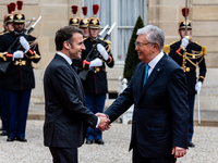 President of the Republic Emmanuel Macron receives Kassym-Jomart Tokaiev, President of the Republic of Kazakhstan, at the Elysee Palace in P...