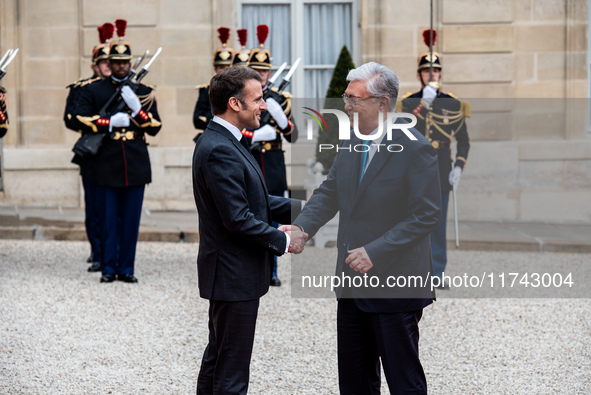 President of the Republic Emmanuel Macron receives Kassym-Jomart Tokaiev, President of the Republic of Kazakhstan, at the Elysee Palace in P...