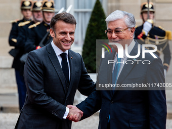 President of the Republic Emmanuel Macron receives Kassym-Jomart Tokaiev, President of the Republic of Kazakhstan, at the Elysee Palace in P...