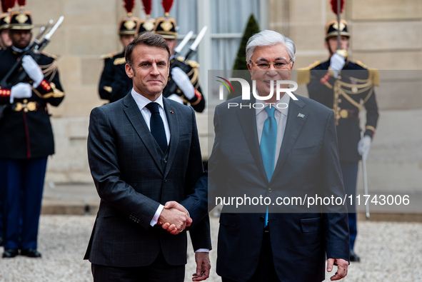 President of the Republic Emmanuel Macron receives Kassym-Jomart Tokaiev, President of the Republic of Kazakhstan, at the Elysee Palace in P...