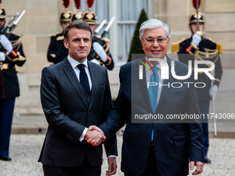 President of the Republic Emmanuel Macron receives Kassym-Jomart Tokaiev, President of the Republic of Kazakhstan, at the Elysee Palace in P...