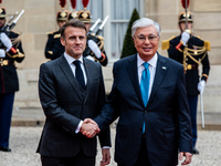 President of the Republic Emmanuel Macron receives Kassym-Jomart Tokaiev, President of the Republic of Kazakhstan, at the Elysee Palace in P...