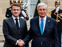 President of the Republic Emmanuel Macron receives Kassym-Jomart Tokaiev, President of the Republic of Kazakhstan, at the Elysee Palace in P...