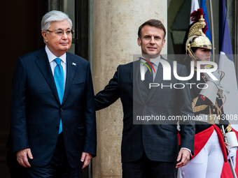 President of the Republic Emmanuel Macron receives Kassym-Jomart Tokaiev, President of the Republic of Kazakhstan, at the Elysee Palace in P...