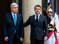 President of the Republic Emmanuel Macron receives Kassym-Jomart Tokaiev, President of the Republic of Kazakhstan, at the Elysee Palace in P...