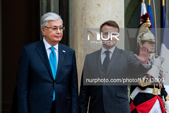 President of the Republic Emmanuel Macron receives Kassym-Jomart Tokaiev, President of the Republic of Kazakhstan, at the Elysee Palace in P...