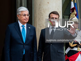 President of the Republic Emmanuel Macron receives Kassym-Jomart Tokaiev, President of the Republic of Kazakhstan, at the Elysee Palace in P...