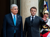 President of the Republic Emmanuel Macron receives Kassym-Jomart Tokaiev, President of the Republic of Kazakhstan, at the Elysee Palace in P...