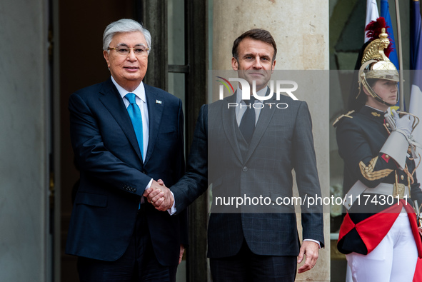 President of the Republic Emmanuel Macron receives Kassym-Jomart Tokaiev, President of the Republic of Kazakhstan, at the Elysee Palace in P...