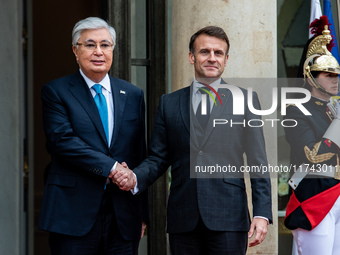 President of the Republic Emmanuel Macron receives Kassym-Jomart Tokaiev, President of the Republic of Kazakhstan, at the Elysee Palace in P...